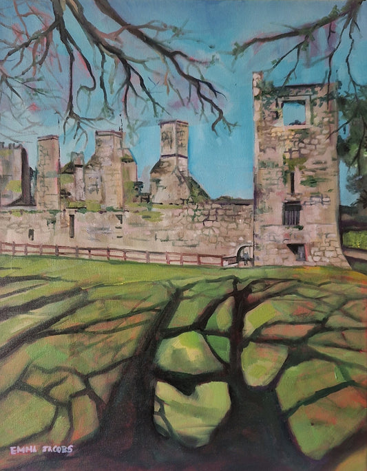 Original oil painting of light and shadow at Castlemartyr, County Cork, Ireland, by Emma Jacobs