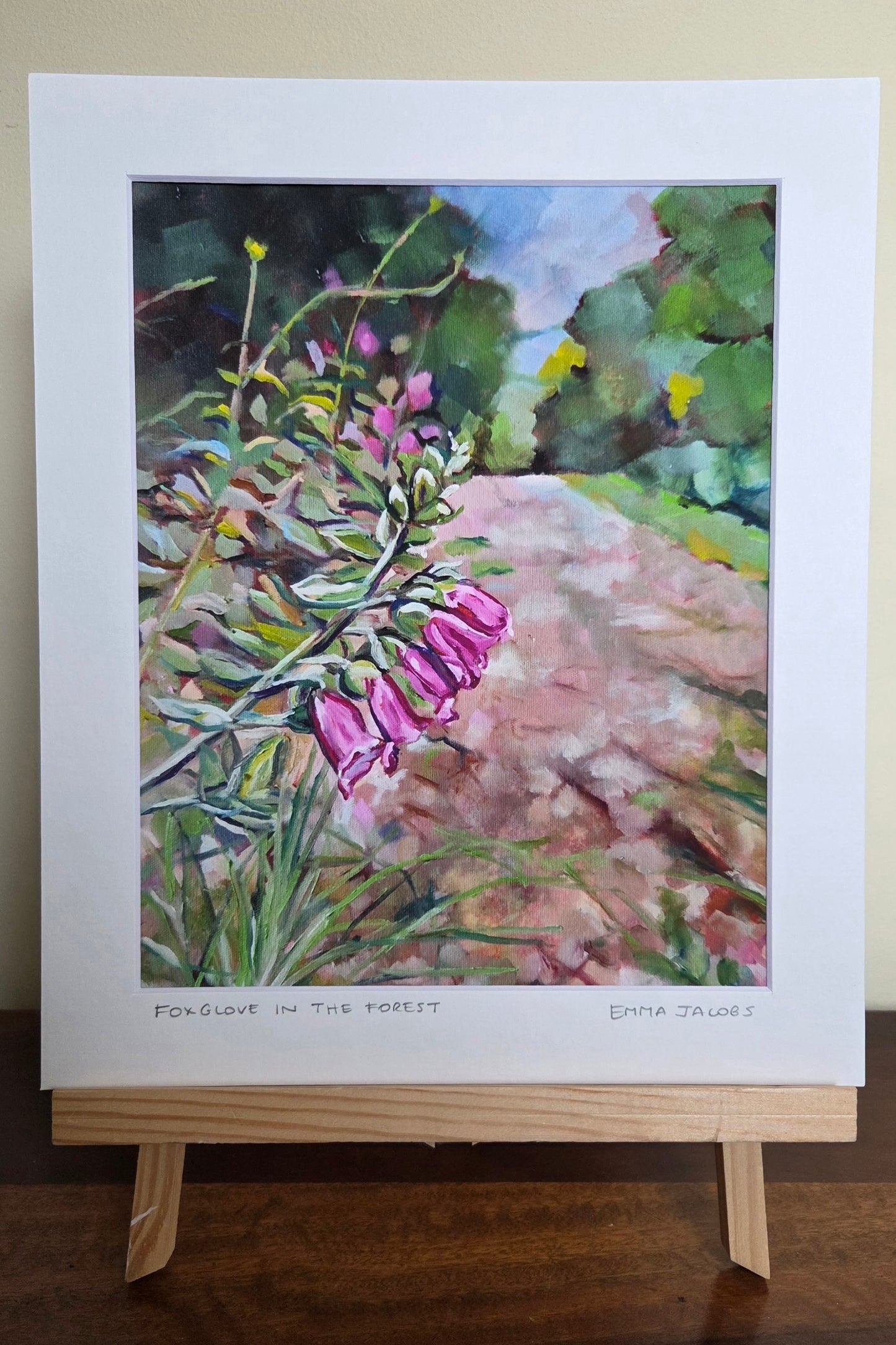 Mounted fine art print of foxglove flowers in a forest, West Cork botanical art by Emma Jacobs
