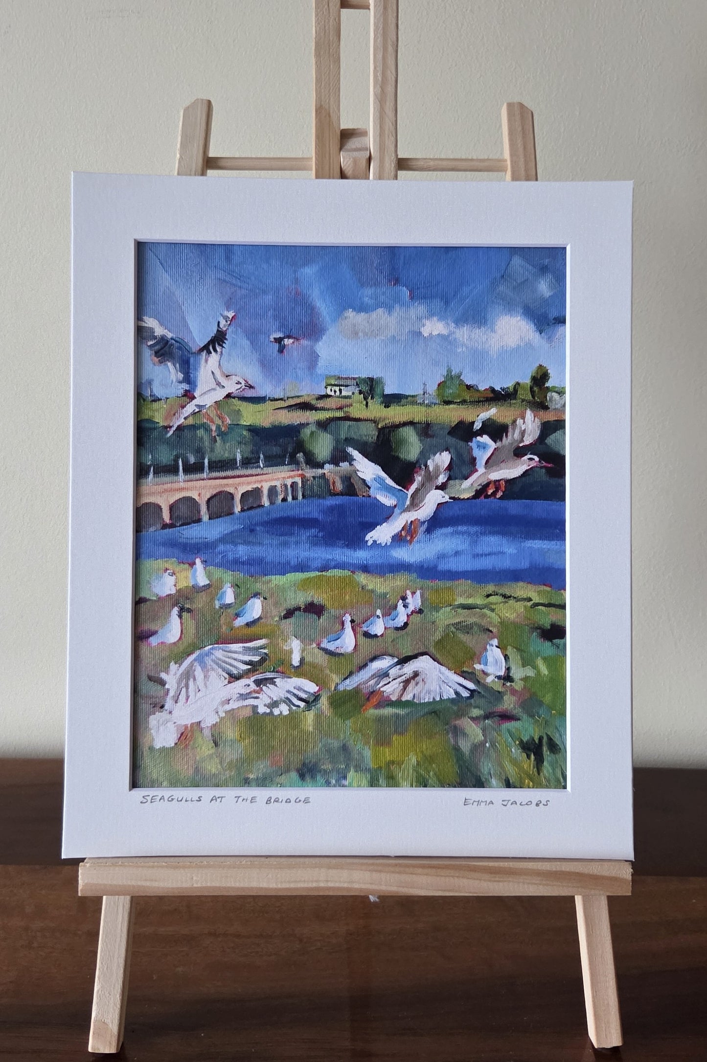 Mounted fine art print of seagulls at  Archdeason Duggan Bridge, Kinsale, coastal West Cork scene by Emma Jacobs