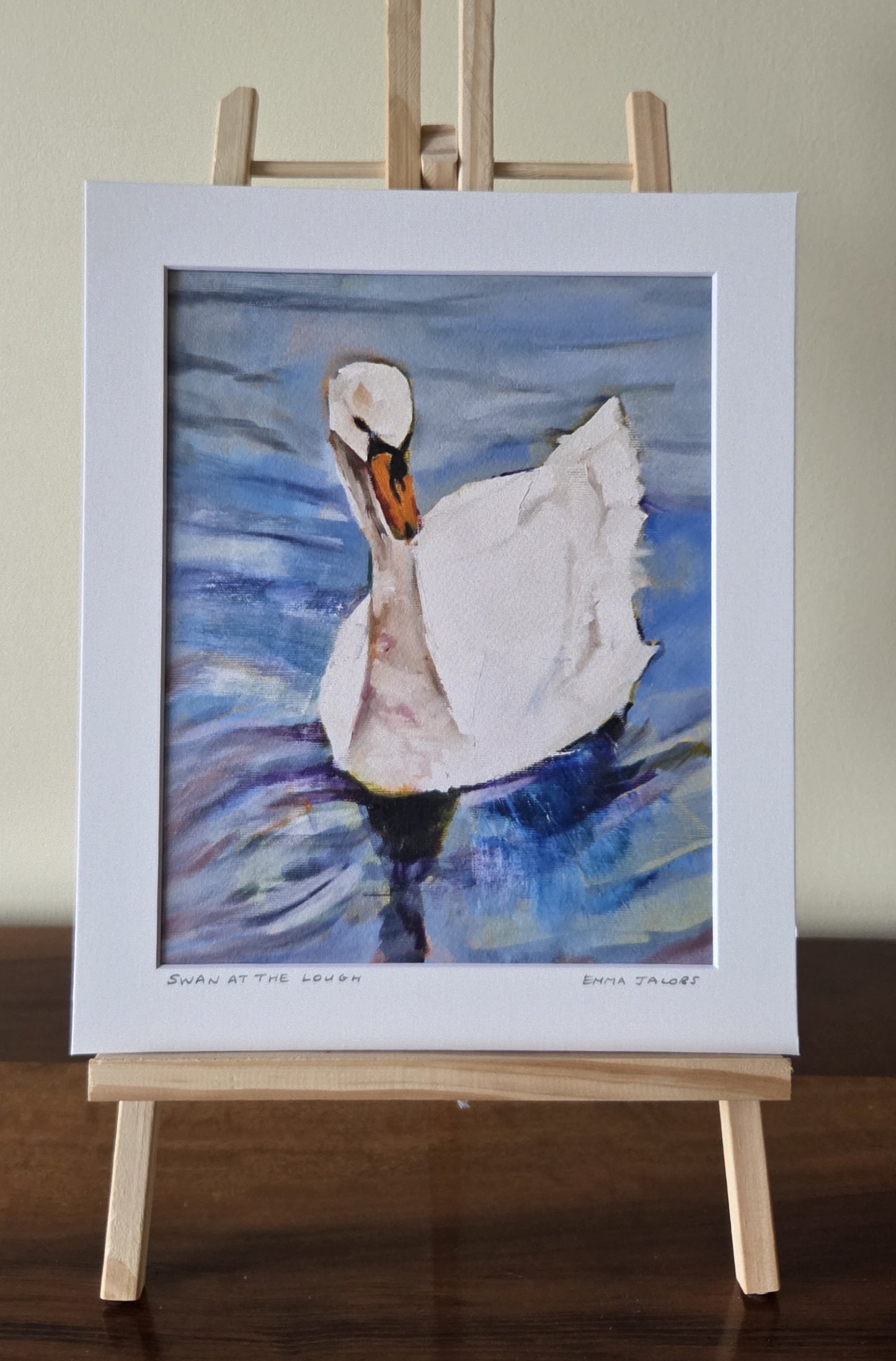 Mounted fine art print of a swan at the Lough, Cork City, Ireland, by Emma Jacobs