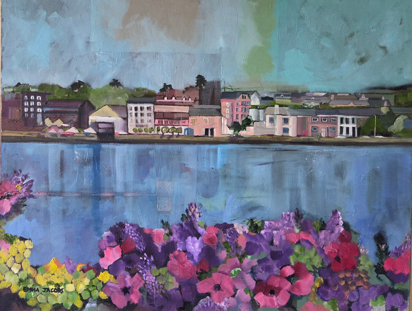 Original oil painting of a summer harbour scene in Kinsale, West Cork, Ireland, by Emma Jacobs
